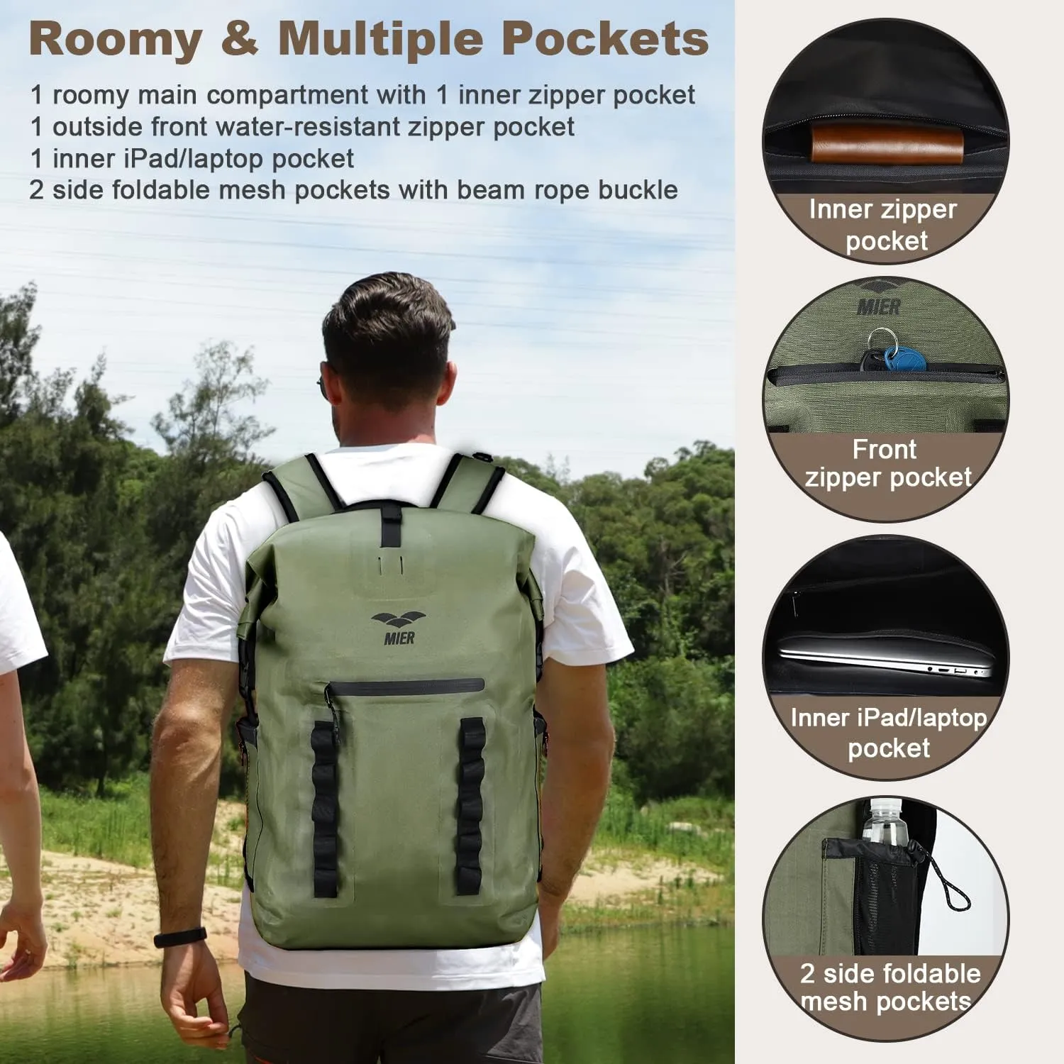 MIER Dry Bag Waterproof Backpack 30L Dry Sack Heavy Duty Roll-Top Closure for Kayaking, Beach, Boating, Swimming, Surfing