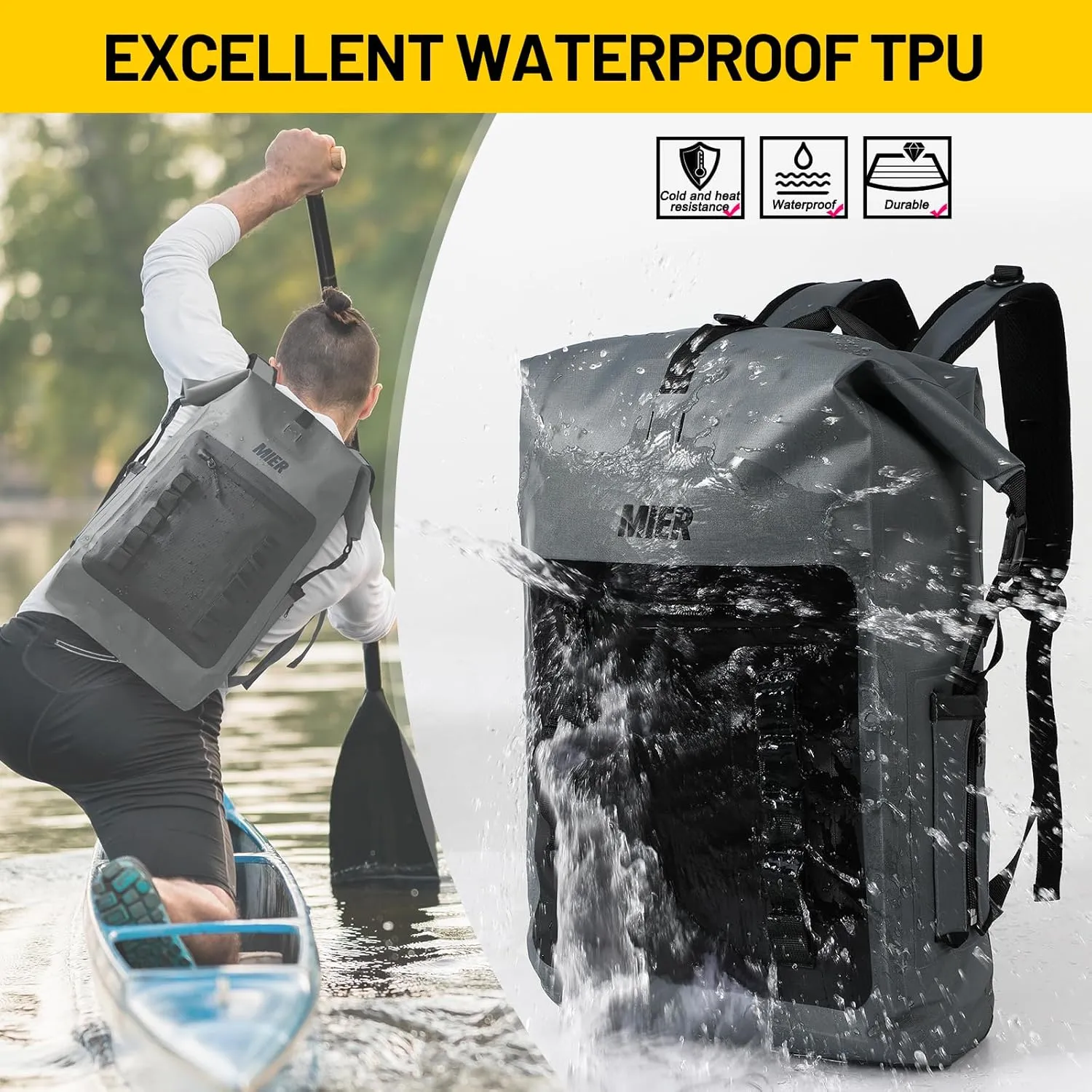 MIER Dry Bag Waterproof Backpack 30L Dry Sack Heavy Duty Roll-Top Closure for Kayaking, Beach, Boating, Swimming, Surfing