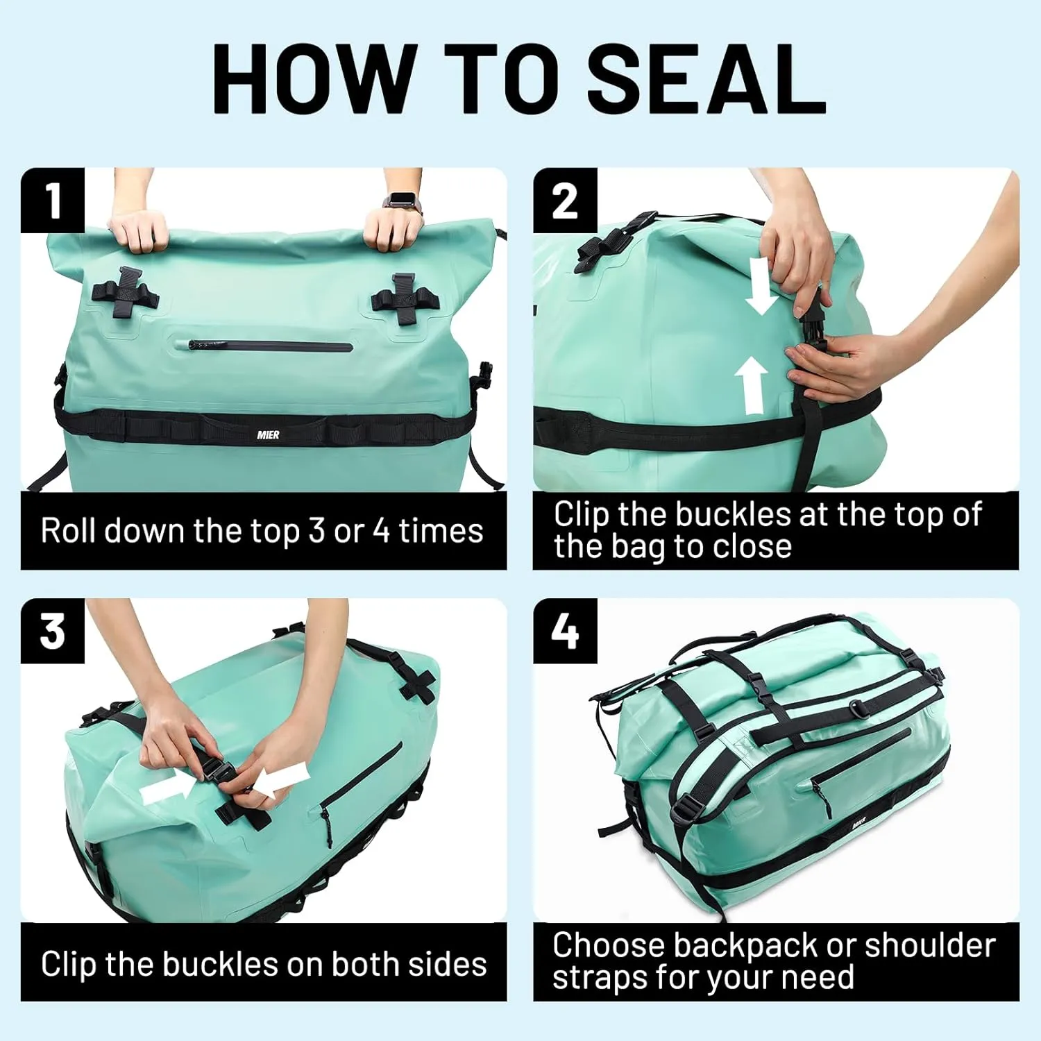 MIER Large Waterproof Duffel Bag Rolltop Dry Backpack Duffle Bags for Kayaking, Rafting, Boating, Swimming, Camping, Travel, Gym, Beach, 60L/80L