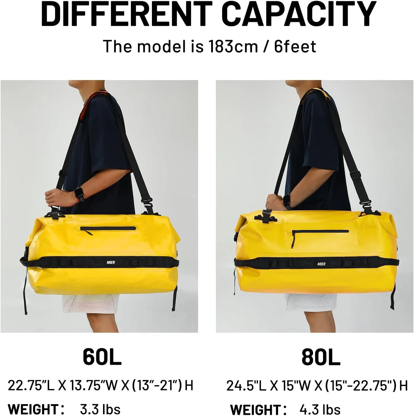 MIER Large Waterproof Duffel Bag Rolltop Dry Backpack Duffle Bags for Kayaking, Rafting, Boating, Swimming, Camping, Travel, Gym, Beach, 60L/80L