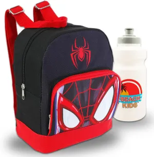 Miles Morales Mini Backpack Set - 10” Canvas Spidey and His Amazing Friends Bag with Bottle | Spiderverse Backpack Purse Bundle