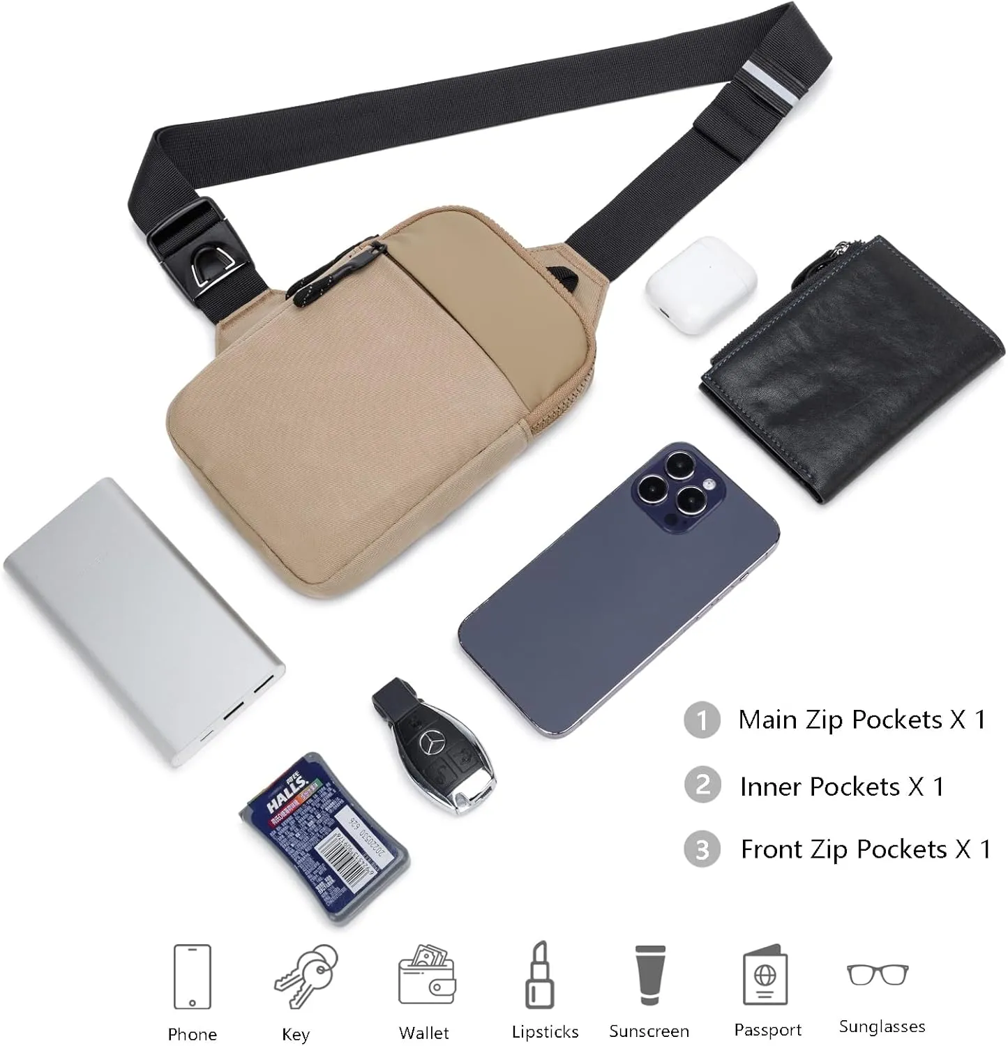 Mini Sling Bag for Men Women, Crossbody Waterproof Trendy Shoulder Cell Phone Chest Bag for Travel Work Gym