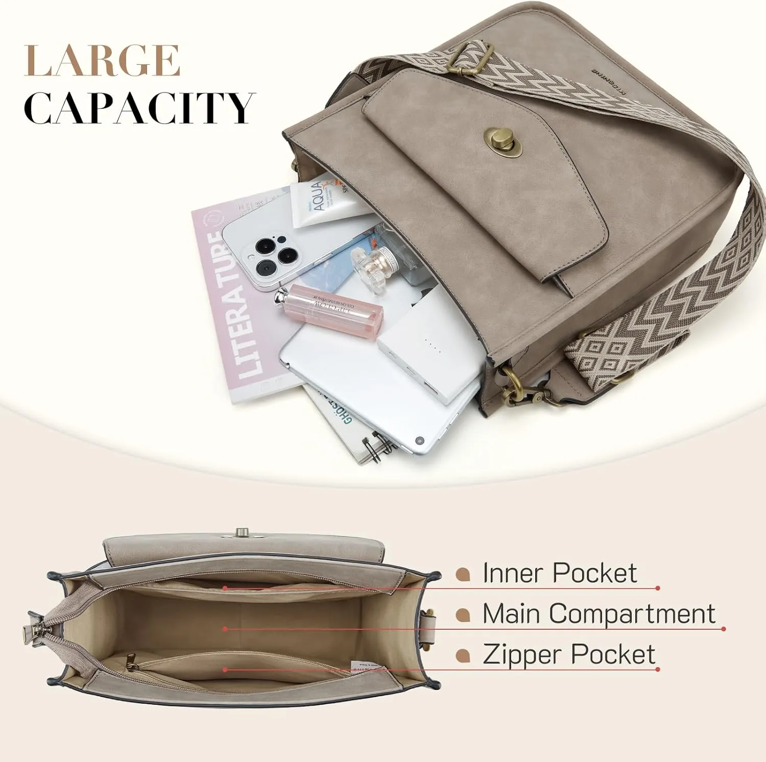 Missnine Crossbody Bags for Women Trendy Vegan Leather Shoulder Bag Hobo Purses Handbags with 2 Shoulder Straps