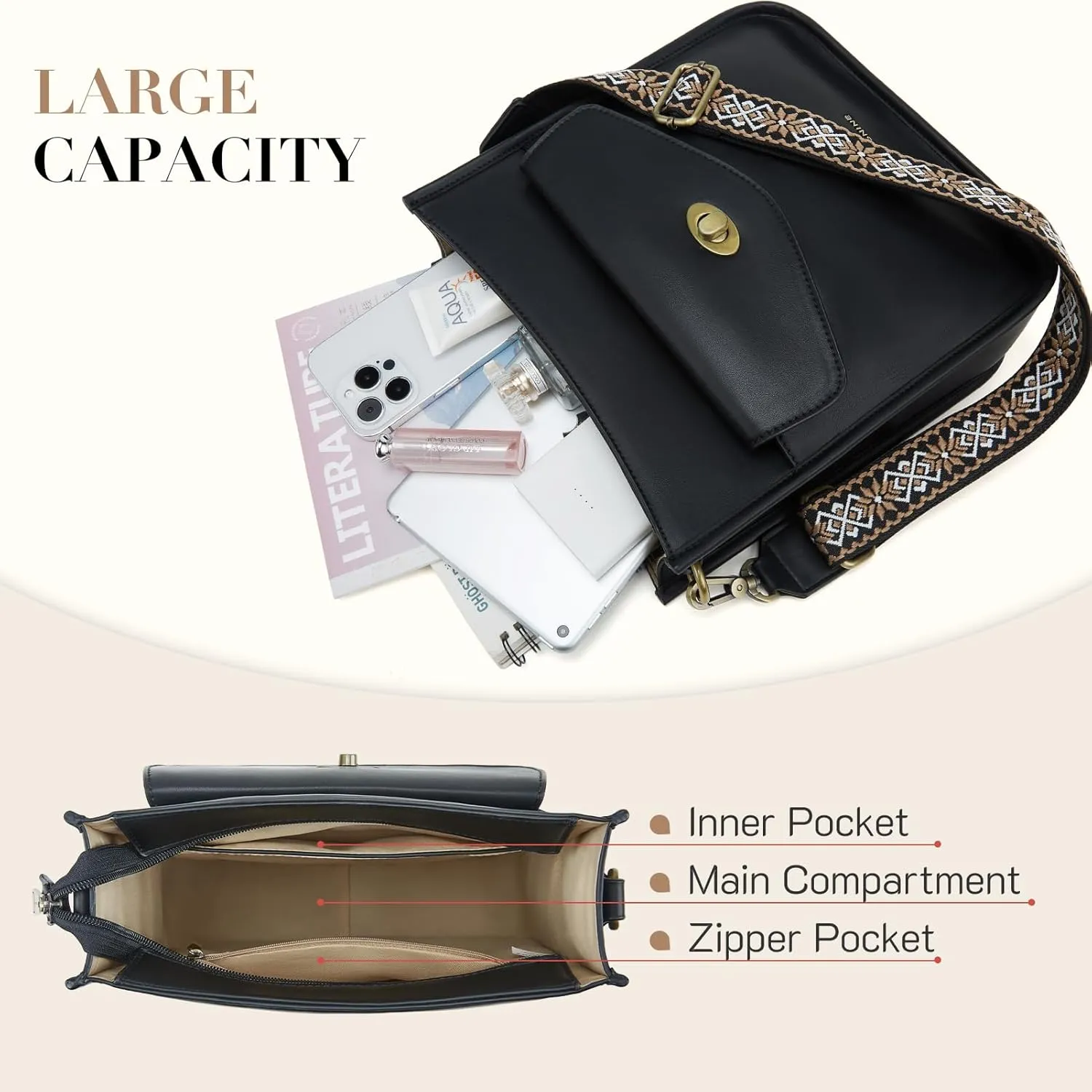 Missnine Crossbody Bags for Women Trendy Vegan Leather Shoulder Bag Hobo Purses Handbags with 2 Shoulder Straps