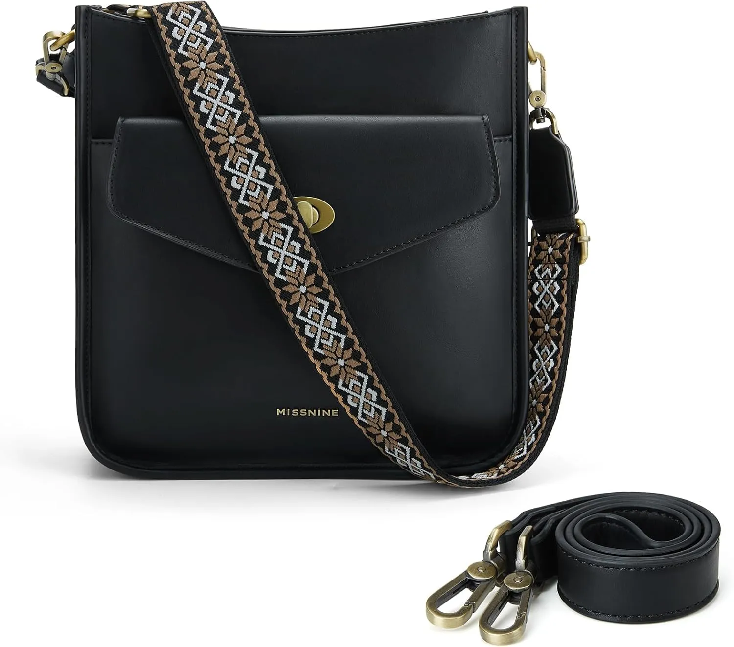 Missnine Crossbody Bags for Women Trendy Vegan Leather Shoulder Bag Hobo Purses Handbags with 2 Shoulder Straps