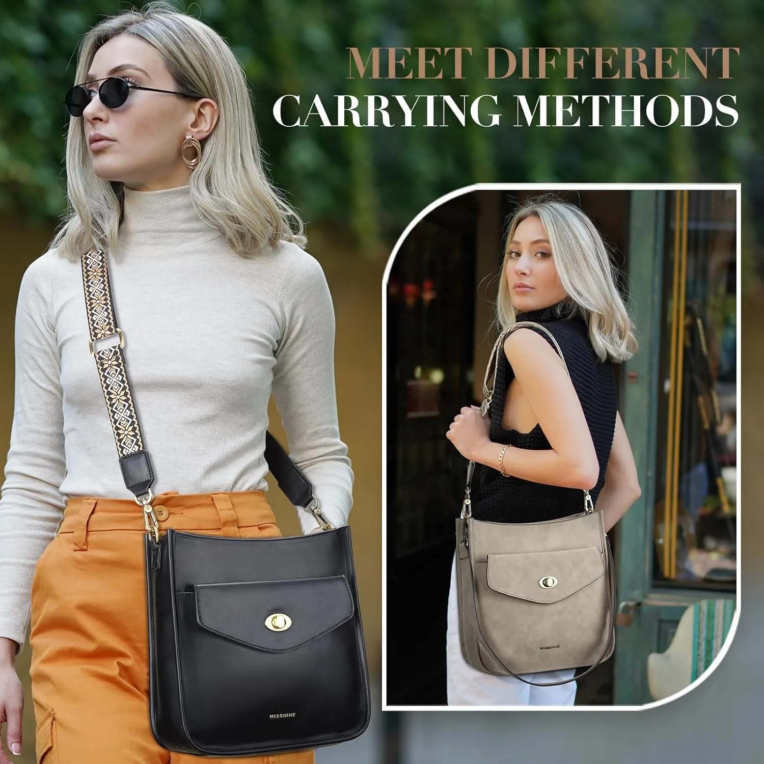 Missnine Crossbody Bags for Women Trendy Vegan Leather Shoulder Bag Hobo Purses Handbags with 2 Shoulder Straps
