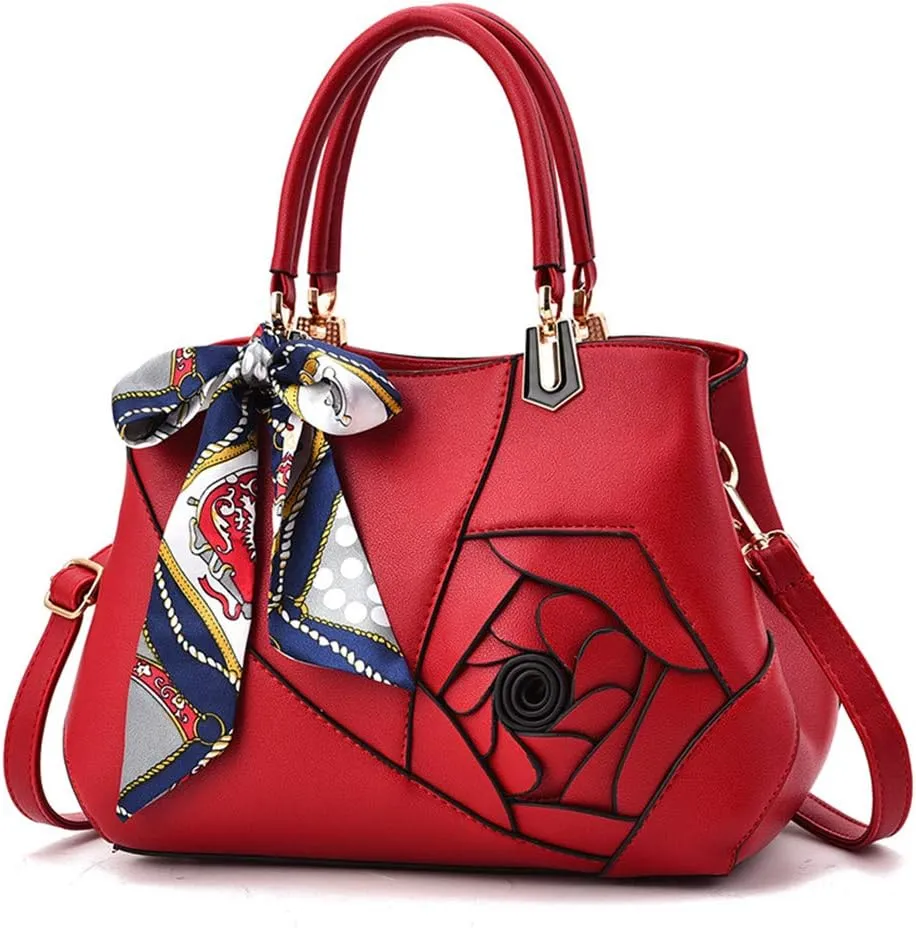 Mn&Sue Ladies Top Handle Satchel 3D Flower Women Elegant Handbags Pu Leather Crossbody Tote Purse
