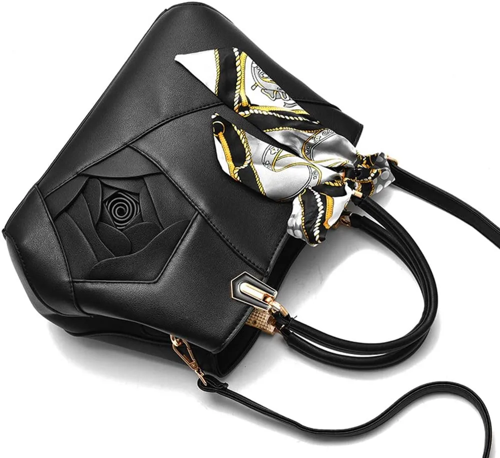 Mn&Sue Ladies Top Handle Satchel 3D Flower Women Elegant Handbags Pu Leather Crossbody Tote Purse