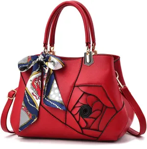 Mn&Sue Ladies Top Handle Satchel 3D Flower Women Elegant Handbags Pu Leather Crossbody Tote Purse