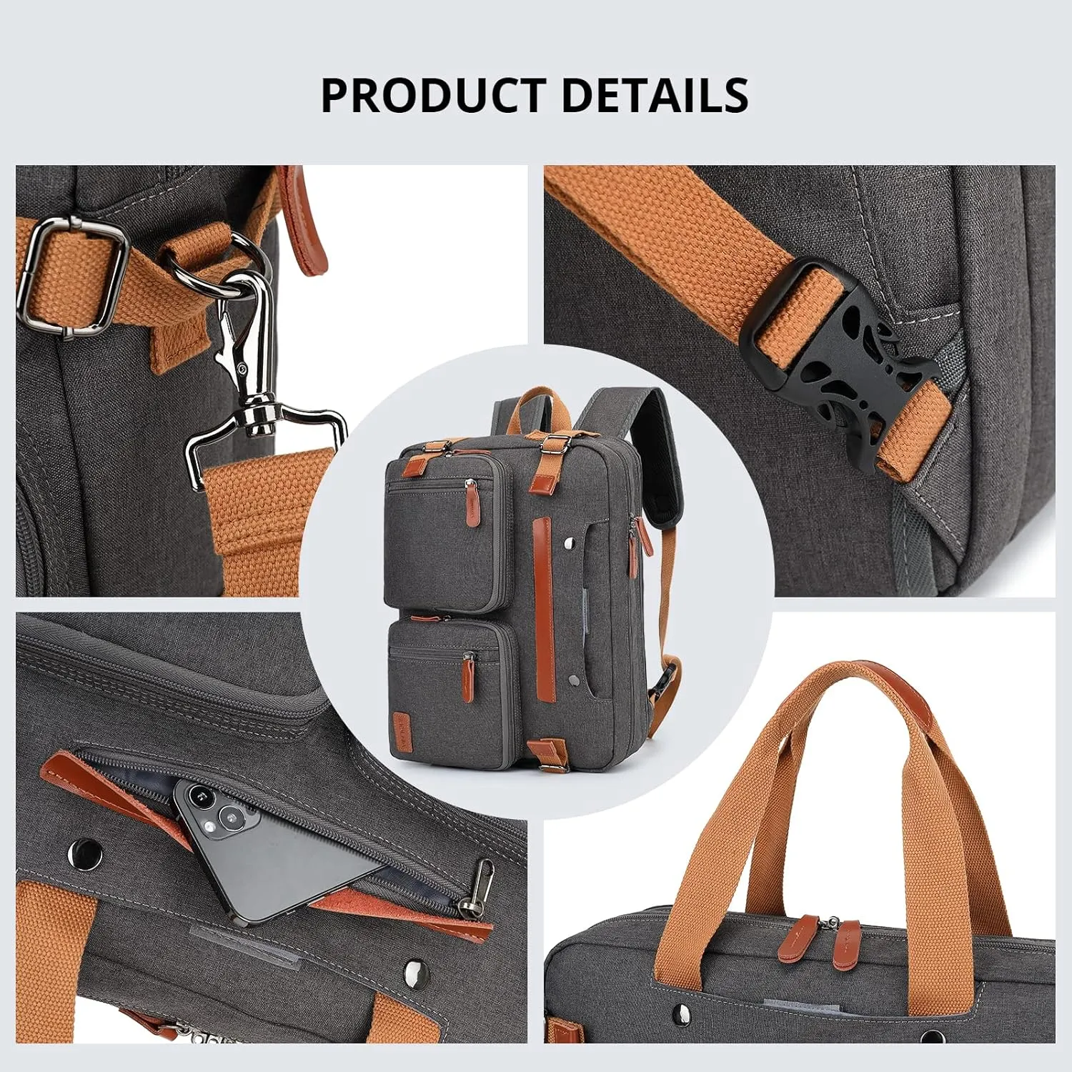 MOLNIA 3 in 1 Laptop Backpack, 17.3 inch Computer Bags for Men, Laptop Backpack for Men, for Travel Bussiness Men Women,Dark Grey