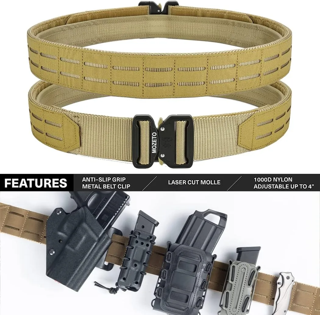 MOZETO Molle Battle Belt, 2" Battle Belts Tactical War Combat Quick Release Law Enforcement Duty Belts for Men