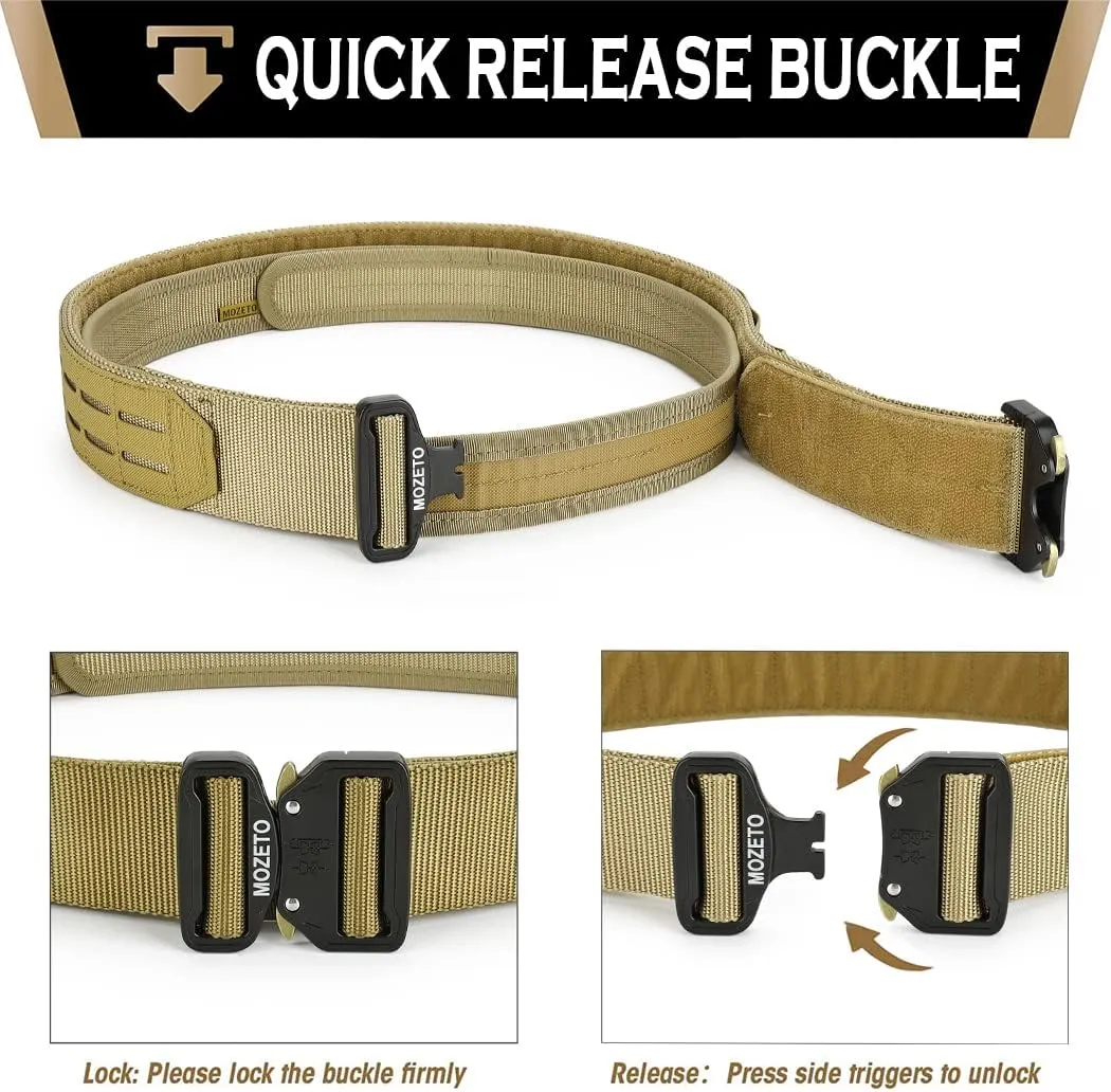 MOZETO Molle Battle Belt, 2" Battle Belts Tactical War Combat Quick Release Law Enforcement Duty Belts for Men