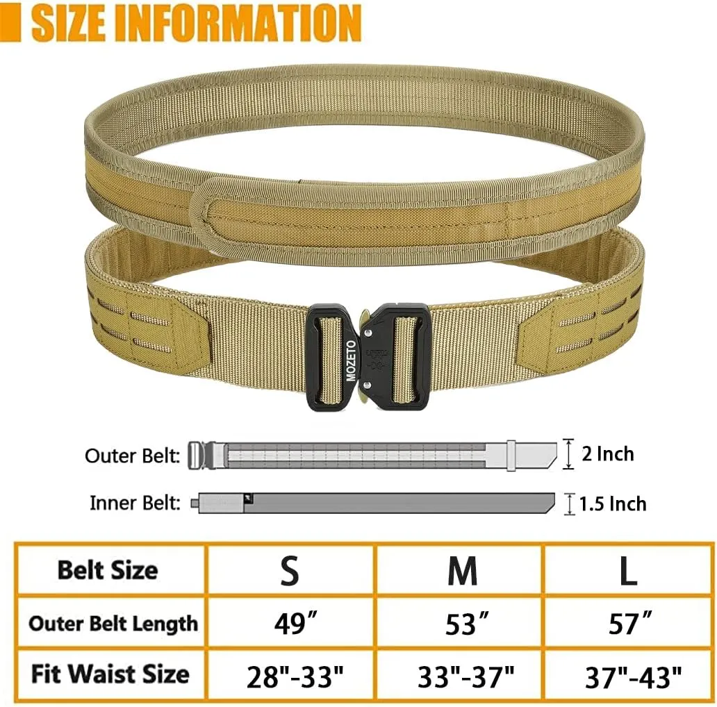 MOZETO Molle Battle Belt, 2" Battle Belts Tactical War Combat Quick Release Law Enforcement Duty Belts for Men