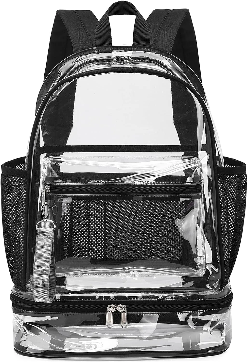 mygreen Clear Backpack with Bottom Compartment for Lunch Box or Shoes, 2-in-1 Design for School, Sports, Work, Stadium, Security, Travel, College Black
