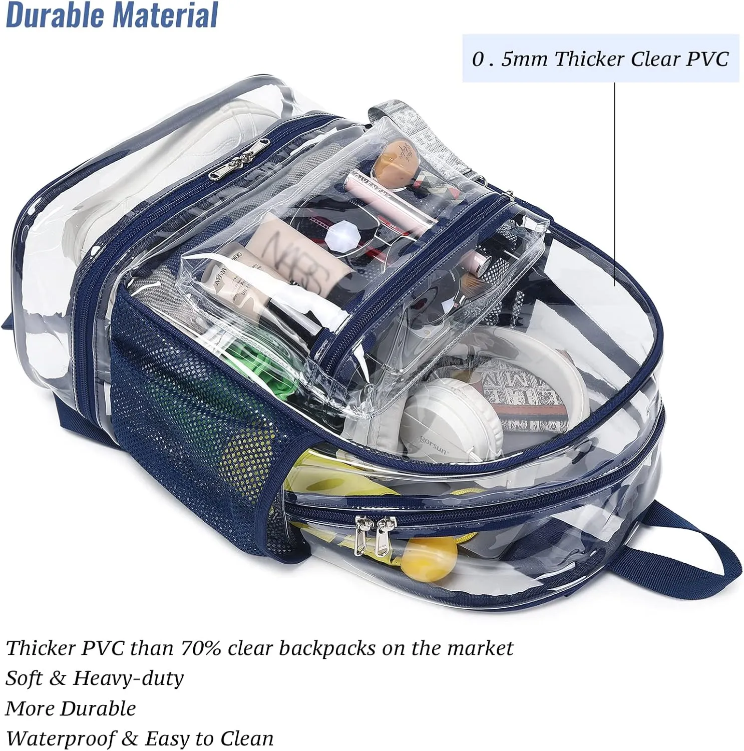 mygreen Clear Backpack with Bottom Compartment for Lunch Box or Shoes, 2-in-1 Design for School, Sports, Work, Stadium, Security, Travel, College Black