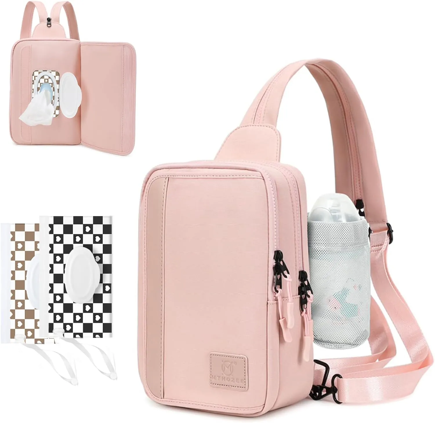 MYHOZEE 2 in 1 Sling Crossbody Bags for Women Nylon Diaper Bag Backpack Purse with Water Bottle Pocket and Wipes Pouch Small Cross Body Bag for Woman Front Chest Shoulder Purses Travel Everyday Bag