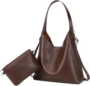 MYHOZEE Large Hobo Bags for Women Soft Leather Tote Bag Set of 2 Crossbody Shoulder Bag Slouch Purse with Removable Strap