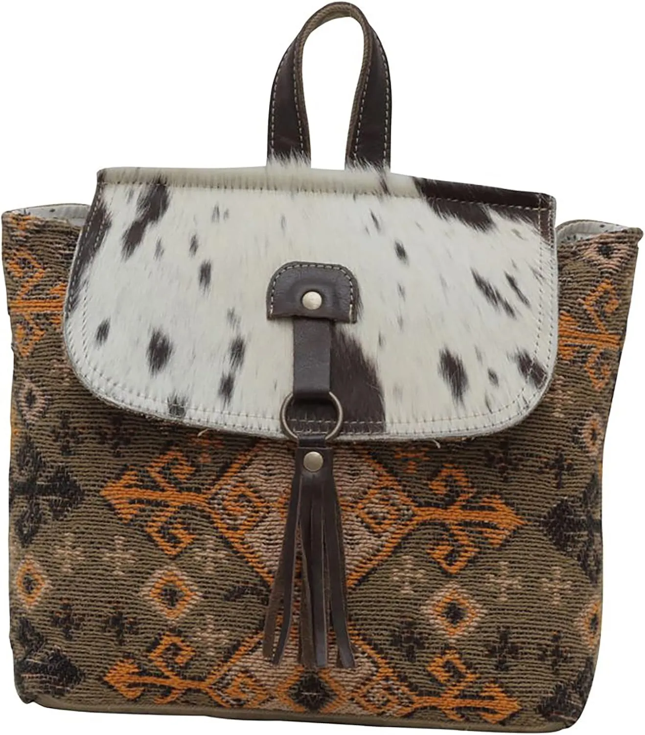 Myra Bag Western Leather Backpack Bag for Women - Flapover Upcycled Canvas Cowhide Bag Hyppity