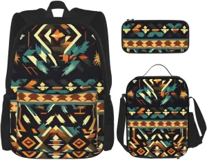 Native American Patterns Print Comfortable Adjustable Shoulder Casual Fashion Backpack Lunch Bag Pencil Case