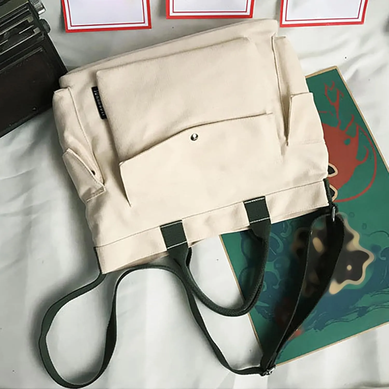 New Canvas Solid Color Simple Fashion One Shoulder Messenger Bag Bag for Men Shoulder Bags (Green, One Size)