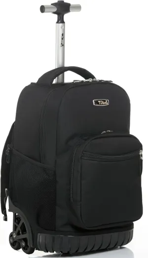 NEW TILAMI 16 Inches Rolling Backpack Boys&Girls Wheeled Backpack School Travel Student Bag Kids Rolling Backpack, Black