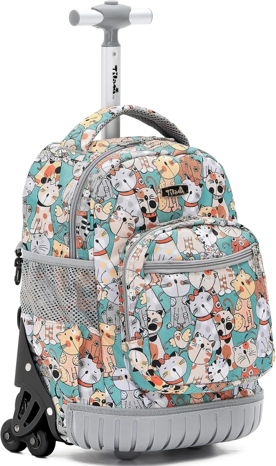 NEW TILAMI 16 Inches Rolling Backpack for Kids, Adjustable Laptop Kid Luggage Backpack with Wheels for Girl Boy to School Travel Camping Boys Rolling Backpack Cats Pattern