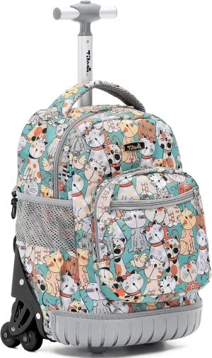 NEW TILAMI 16 Inches Rolling Backpack for Kids, Adjustable Laptop Kid Luggage Backpack with Wheels for Girl Boy to School Travel Camping Boys Rolling Backpack Cats Pattern