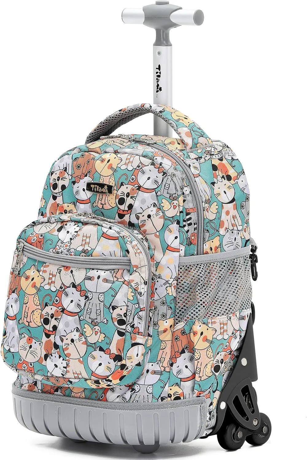 NEW TILAMI 16 Inches Rolling Backpack for Kids, Adjustable Laptop Kid Luggage Backpack with Wheels for Girl Boy to School Travel Camping Boys Rolling Backpack Cats Pattern