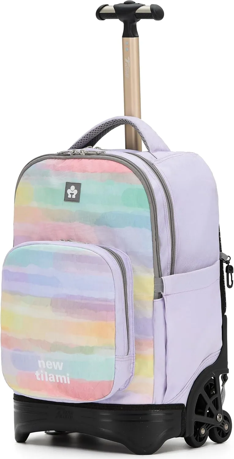NEW TILAMI 18 Inch Rolling Backpack for kids Adjustable Strap Laptop Backpack Suitcase with Wheels for Girls Boys to School Travel Camping Rolling Backpack, Mood Map