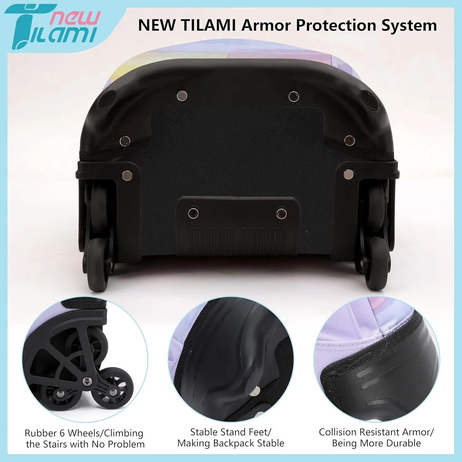 NEW TILAMI 18 Inch Rolling Backpack for kids Adjustable Strap Laptop Backpack Suitcase with Wheels for Girls Boys to School Travel Camping Rolling Backpack, Mood Map