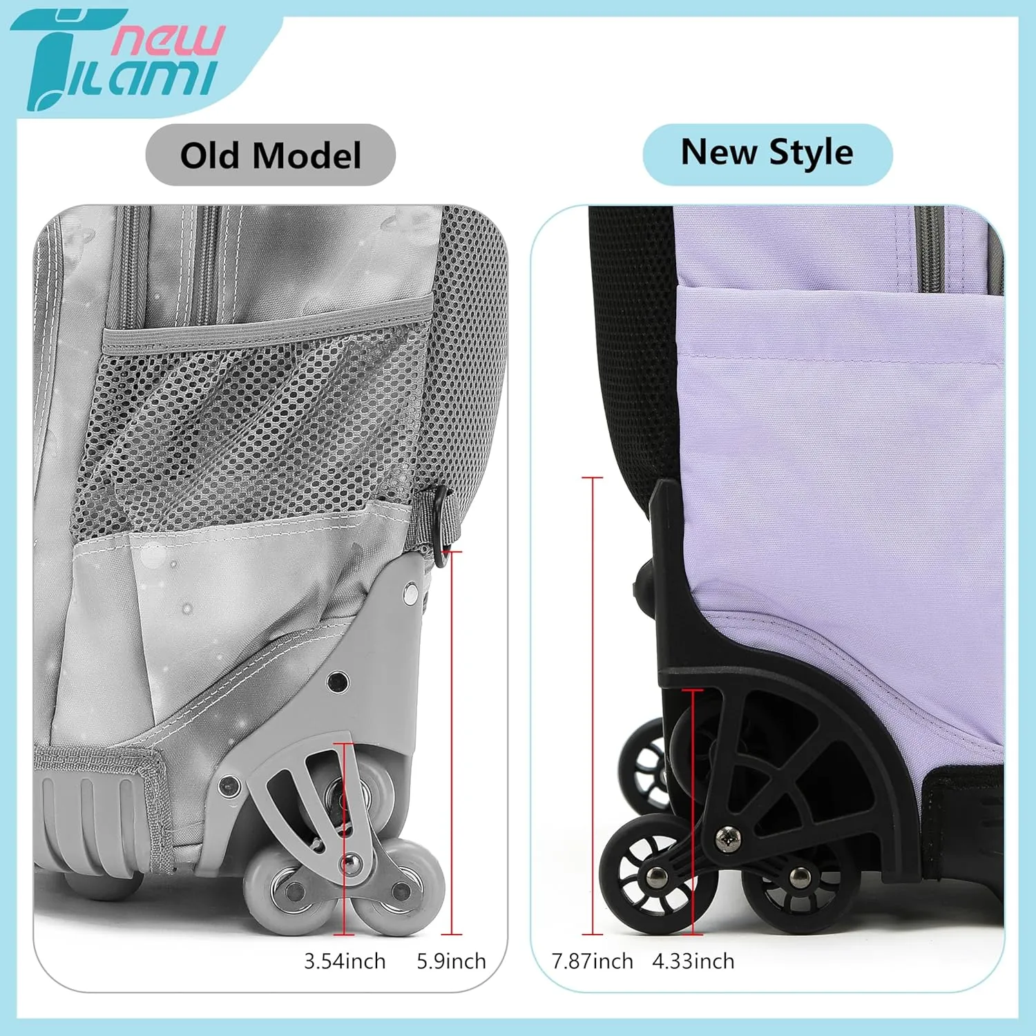 NEW TILAMI 18 Inch Rolling Backpack for kids Adjustable Strap Laptop Backpack Suitcase with Wheels for Girls Boys to School Travel Camping Rolling Backpack, Mood Map