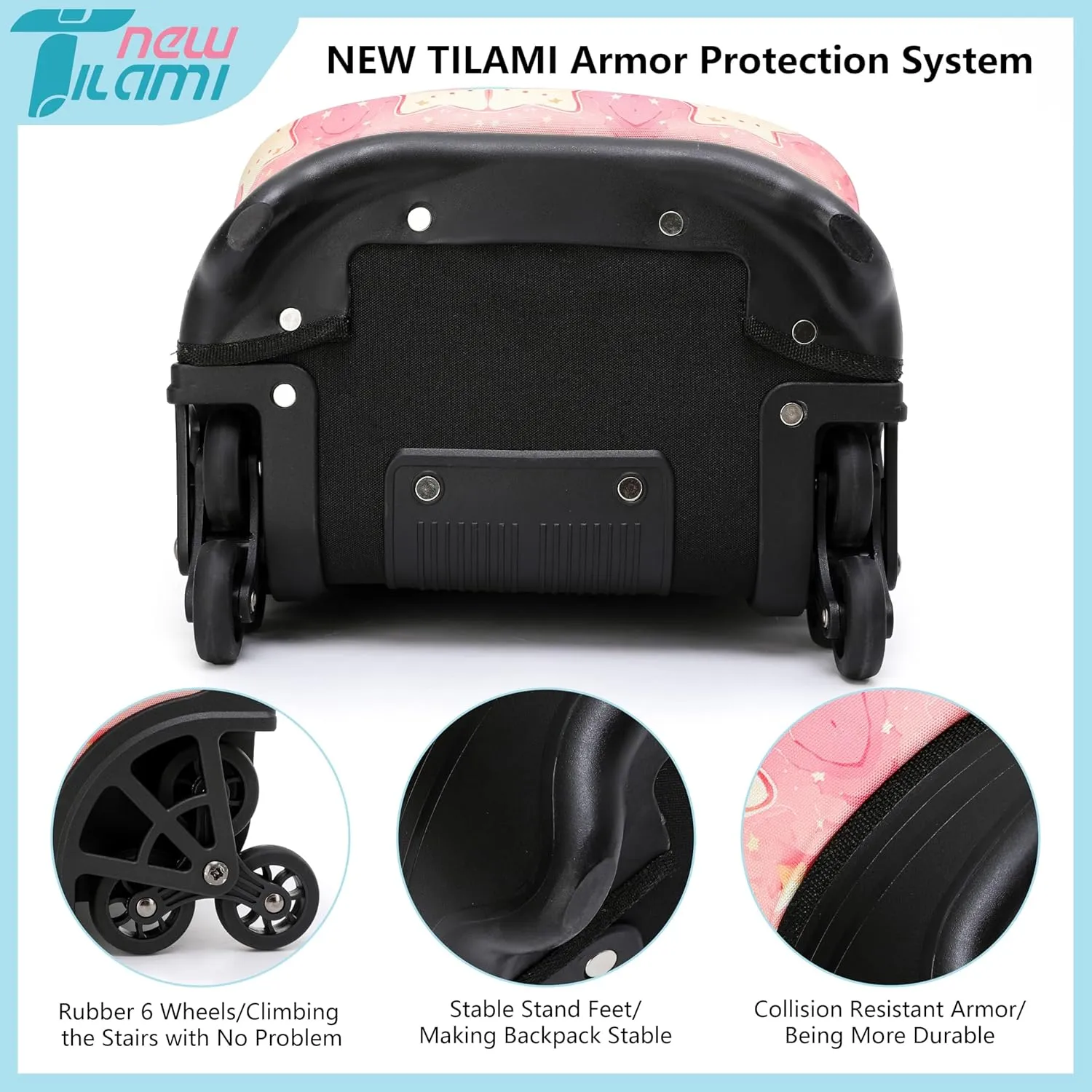 NEW TILAMI 18 Inch Rolling Backpack for kids Adjustable Strap Laptop Backpack Suitcase with Wheels for Girls Boys to School Travel Camping Rolling Backpack, Starshine