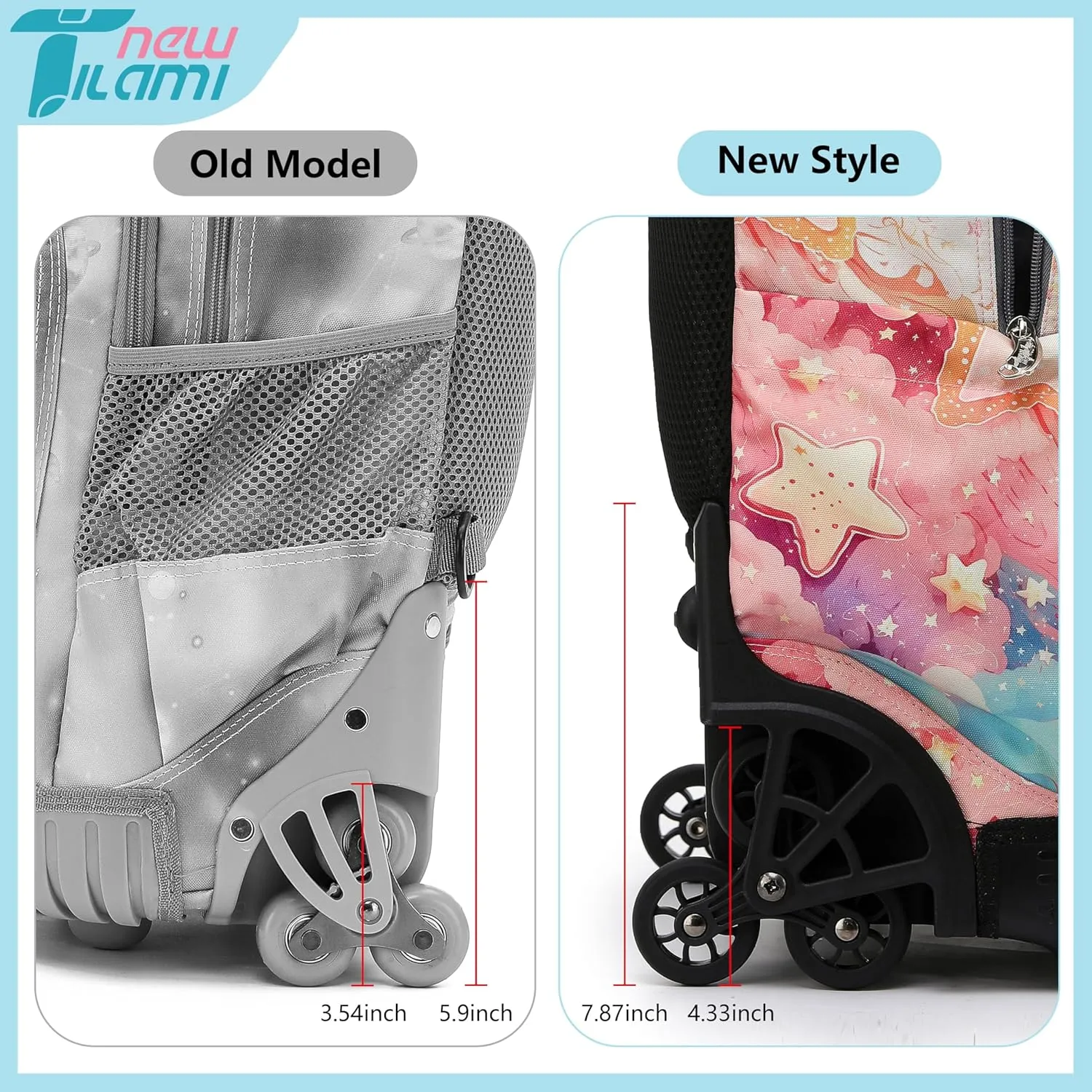 NEW TILAMI 18 Inch Rolling Backpack for kids Adjustable Strap Laptop Backpack Suitcase with Wheels for Girls Boys to School Travel Camping Rolling Backpack, Starshine