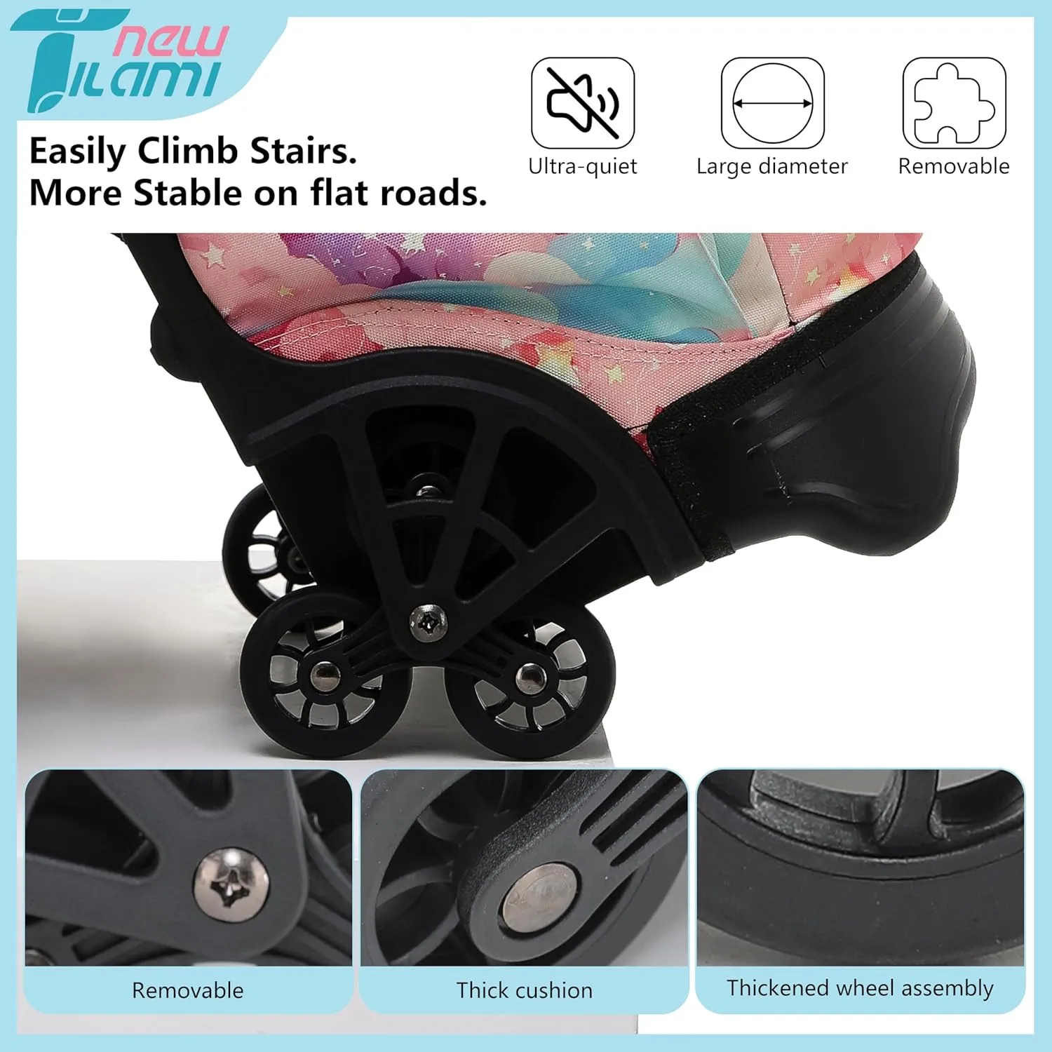 NEW TILAMI 18 Inch Rolling Backpack for kids Adjustable Strap Laptop Backpack Suitcase with Wheels for Girls Boys to School Travel Camping Rolling Backpack, Starshine