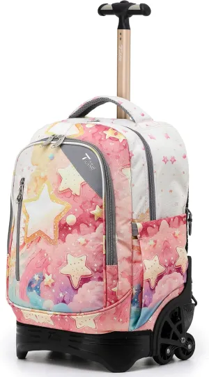 NEW TILAMI 18 Inch Rolling Backpack for kids Adjustable Strap Laptop Backpack Suitcase with Wheels for Girls Boys to School Travel Camping Rolling Backpack, Starshine