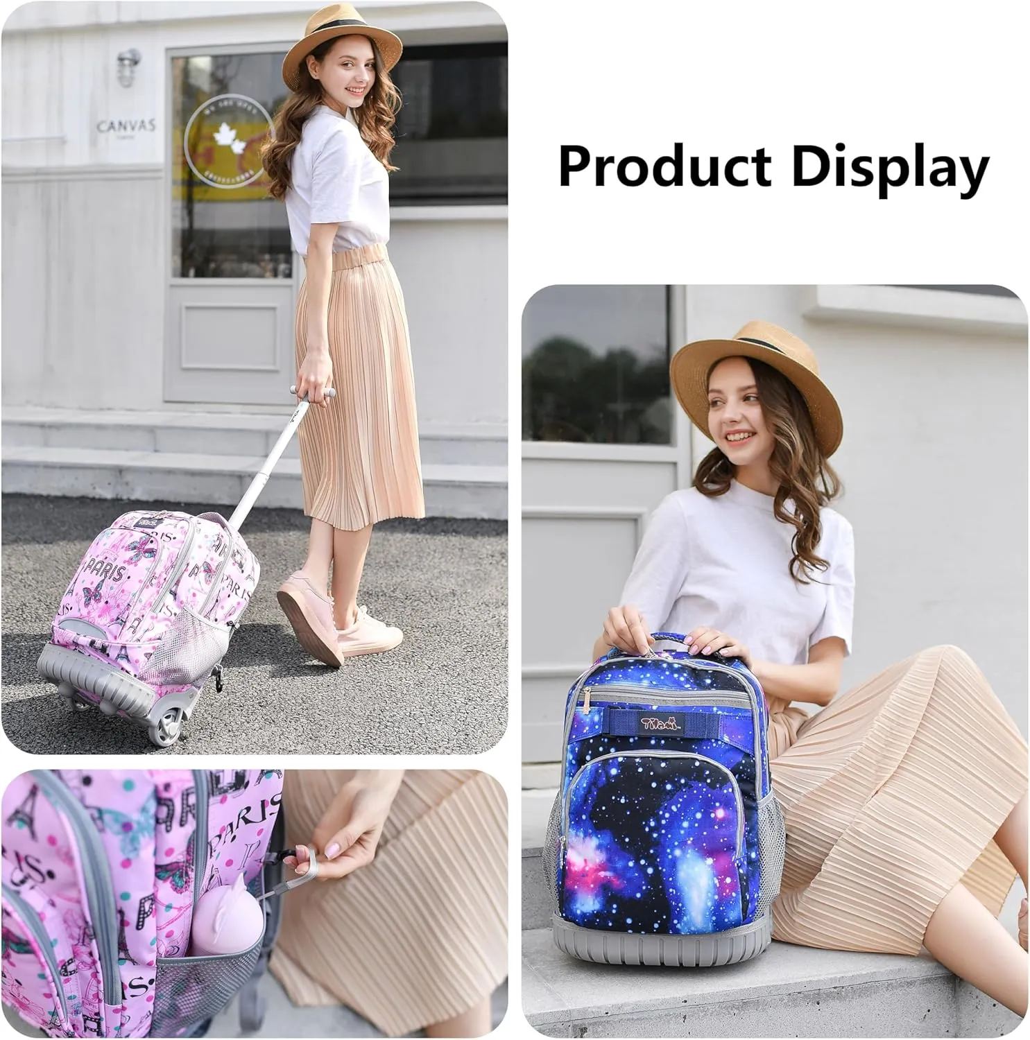 NEW TILAMI Rolling Backpack for Kids 18 Inch Wheeled Laptop Backpack Kids School Travel
