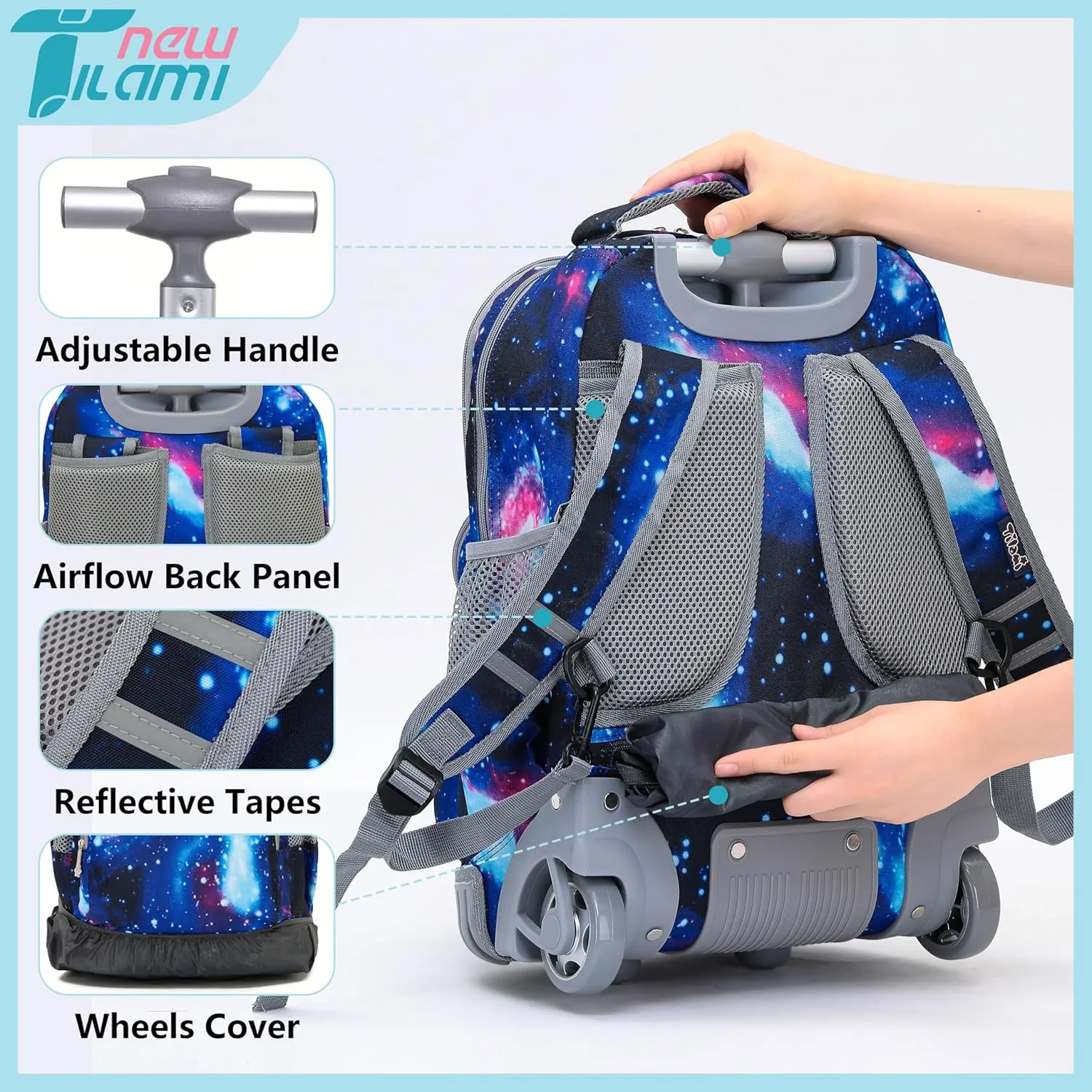 NEW TILAMI Rolling Backpack for Kids 18 Inch Wheeled Laptop Backpack Kids School Travel