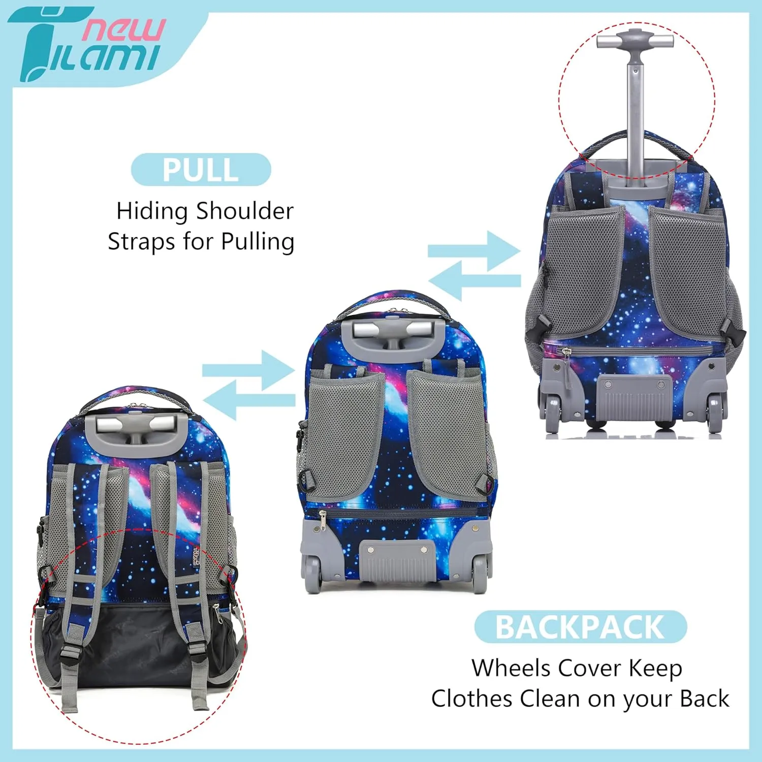 NEW TILAMI Rolling Backpack for Kids 18 Inch Wheeled Laptop Backpack Kids School Travel