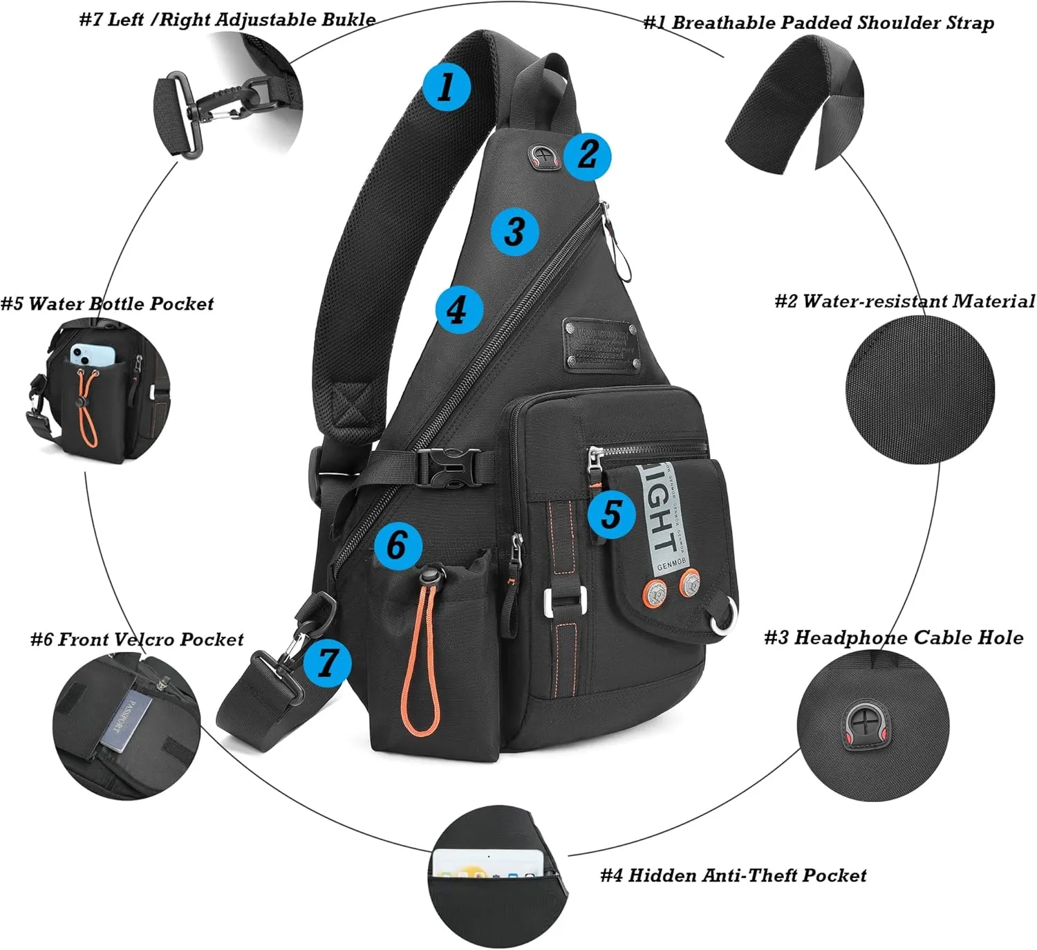 NICGID Sling Bag Backpack, 13.3'' 14.1'' Laptop Bag Crossbody Shoulder Chest Backpacks Travel Outdoors for Men Women
