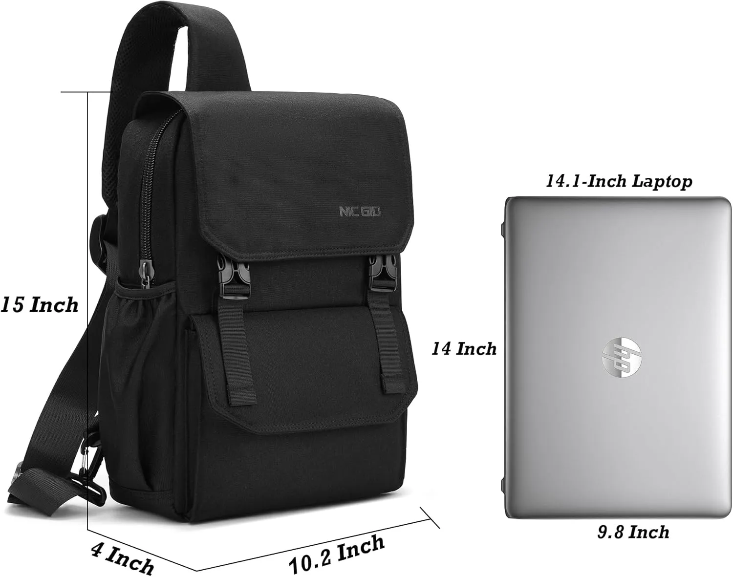 NICGID Sling Bag Backpack, 13.3'' 14.1'' Laptop Bag Crossbody Shoulder Chest Backpacks Travel Outdoors for Men Women