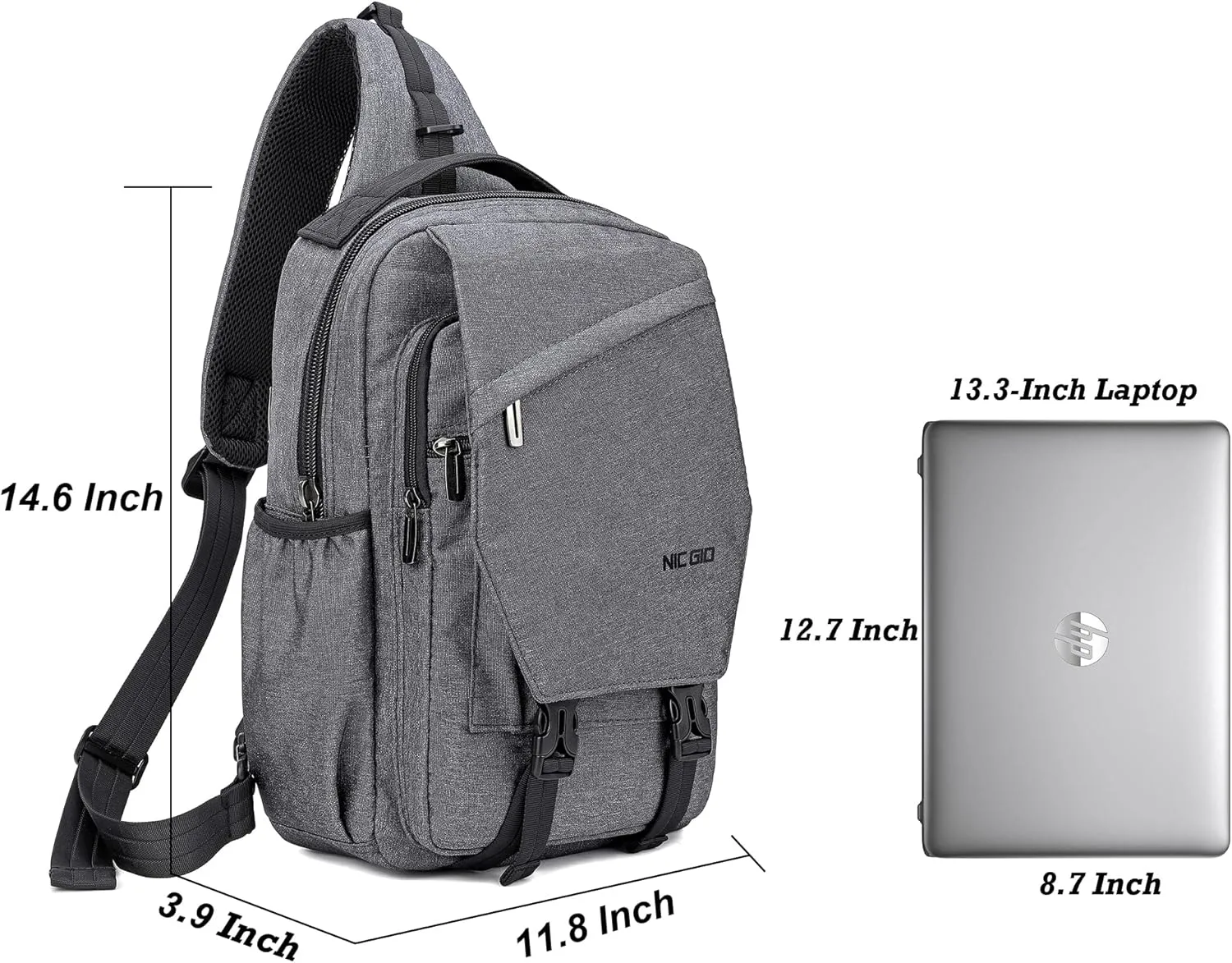 NICGID Sling Bag Backpack, 13.3'' 14.1'' Laptop Bag Crossbody Shoulder Chest Backpacks Travel Outdoors for Men Women