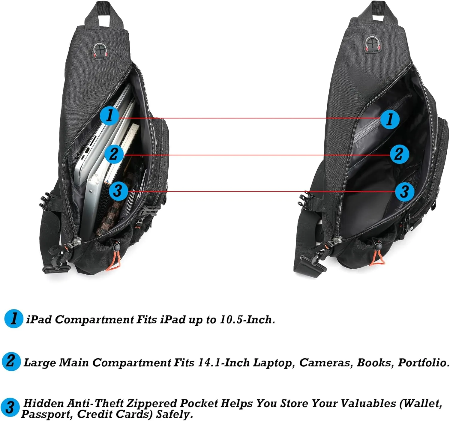 NICGID Sling Bag Backpack, 13.3'' 14.1'' Laptop Bag Crossbody Shoulder Chest Backpacks Travel Outdoors for Men Women