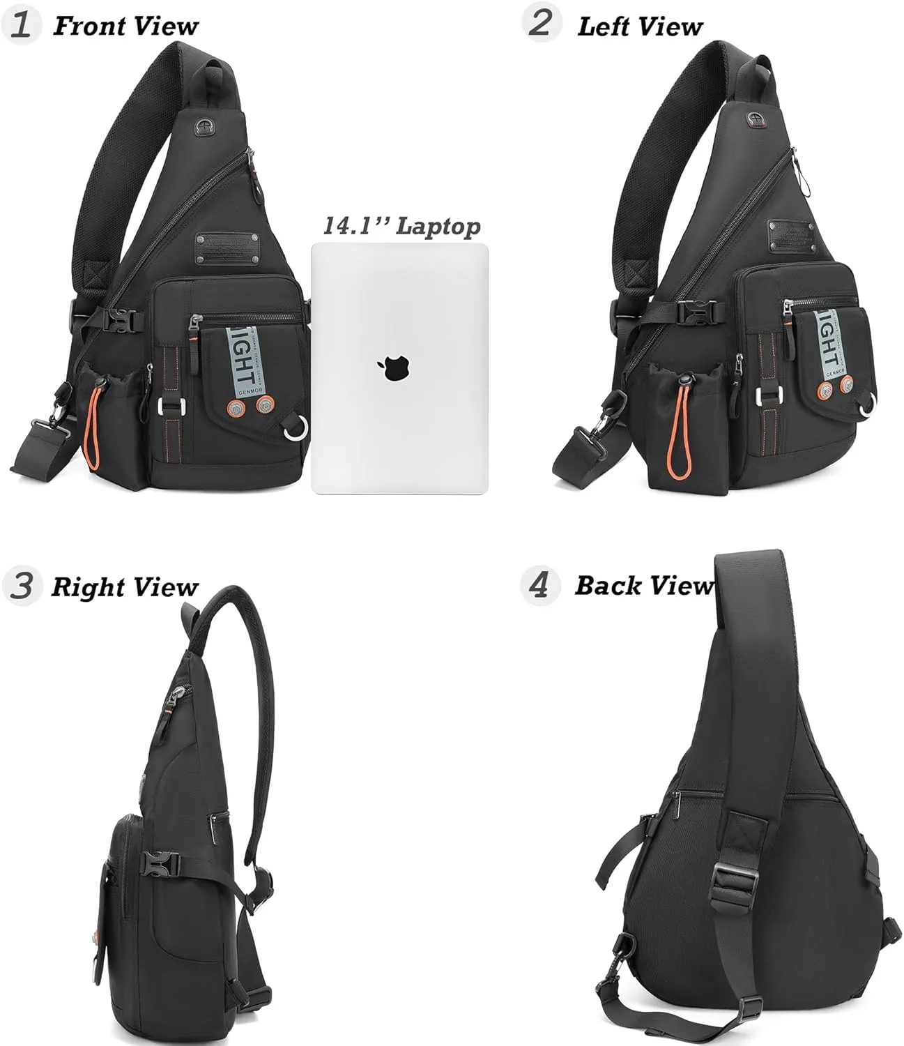 NICGID Sling Bag Backpack, 13.3'' 14.1'' Laptop Bag Crossbody Shoulder Chest Backpacks Travel Outdoors for Men Women