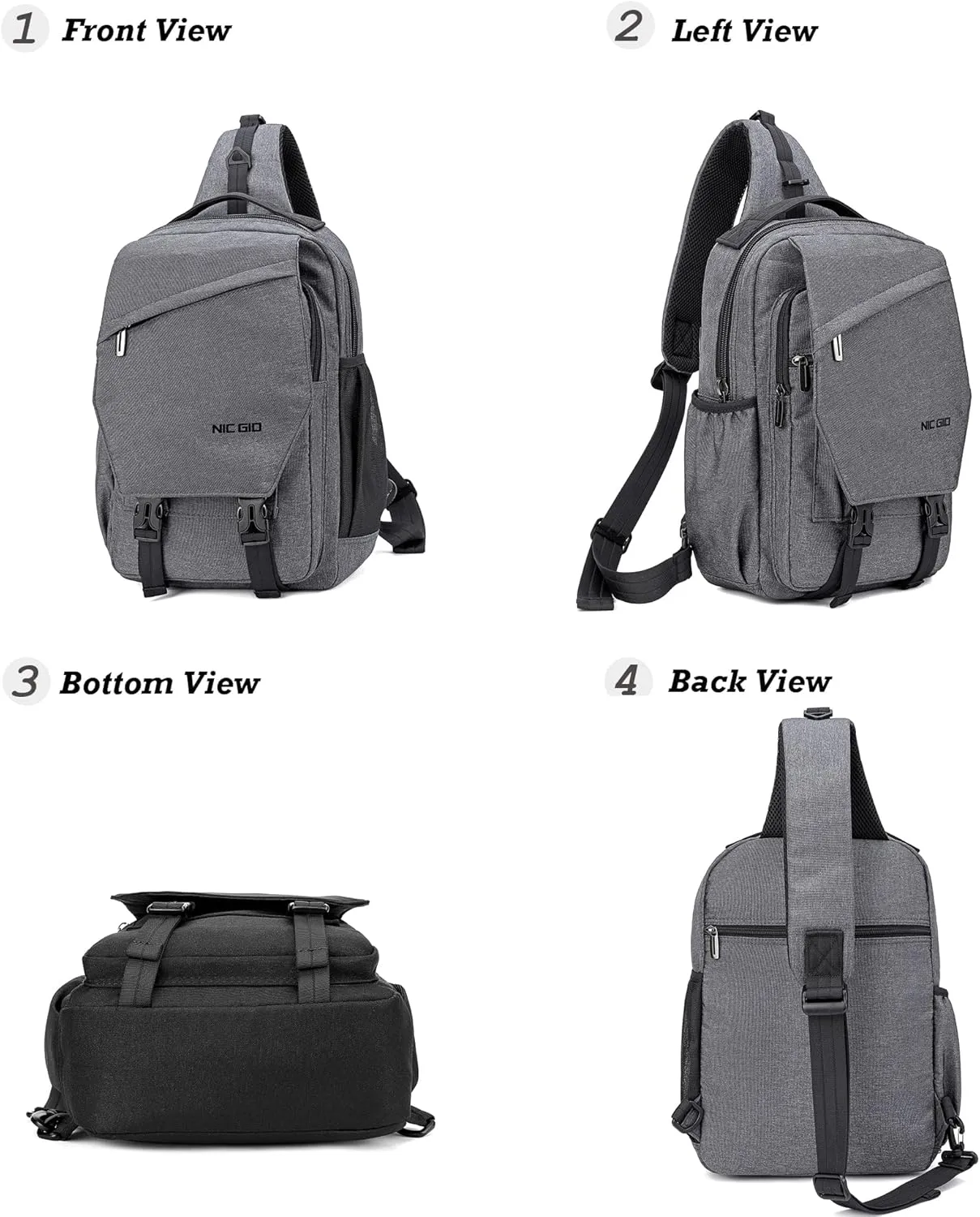 NICGID Sling Bag Backpack, 13.3'' 14.1'' Laptop Bag Crossbody Shoulder Chest Backpacks Travel Outdoors for Men Women