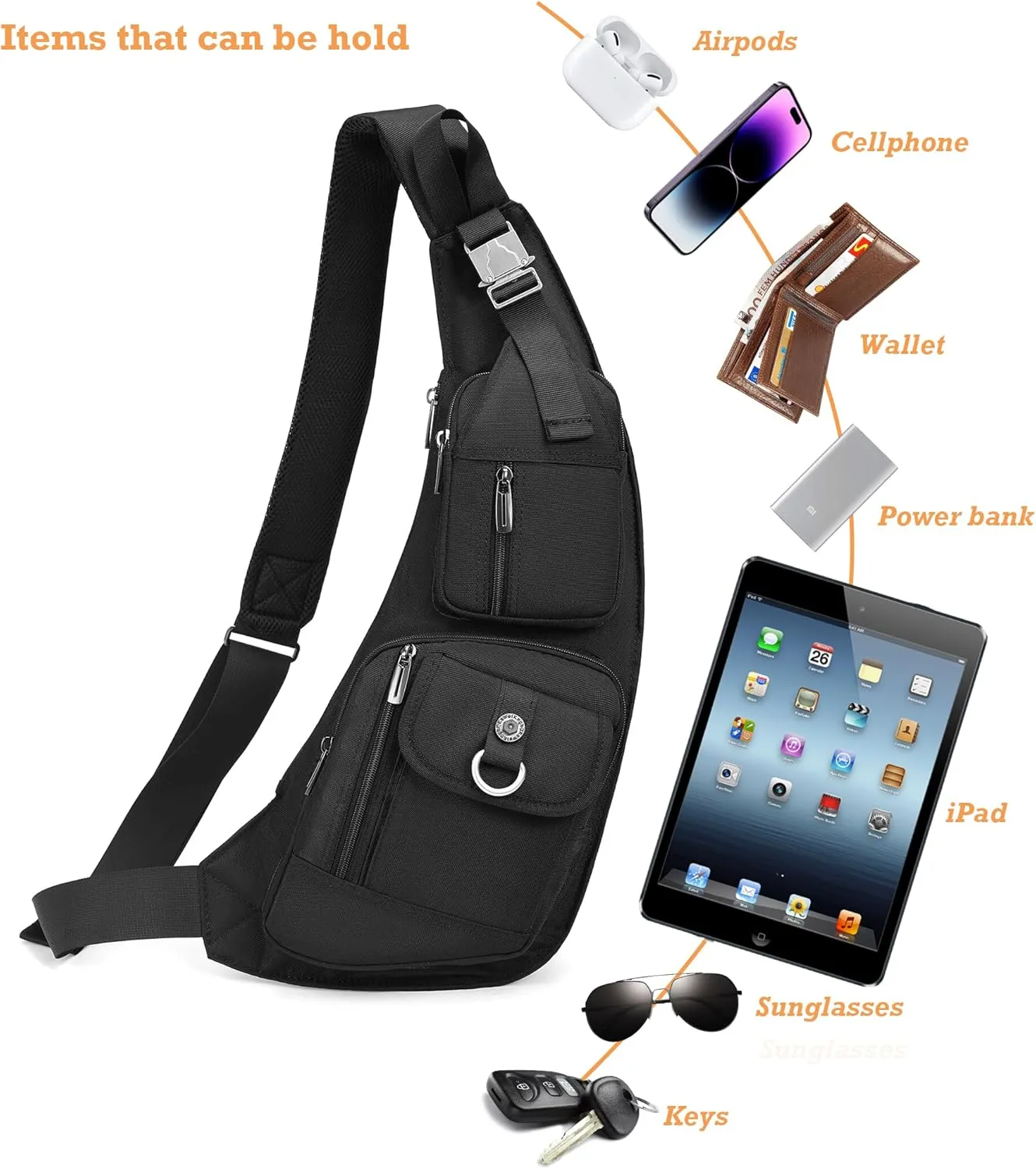 NICGID Sling Bag Chest Shoulder Backpack Crossbody Bags Casual Daypack for Men Women (Black-014)