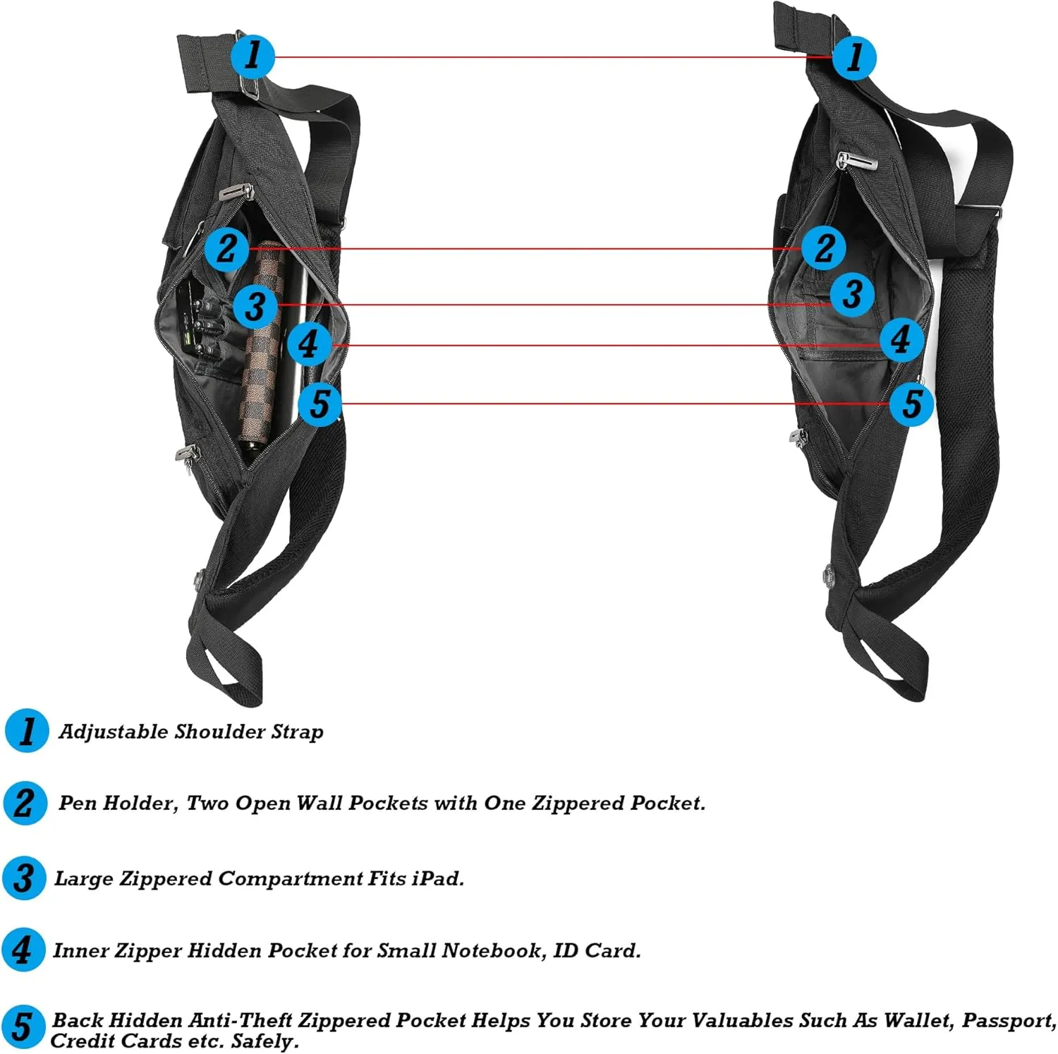 NICGID Sling Bag Chest Shoulder Backpack Crossbody Bags Casual Daypack for Men Women (Black-014)
