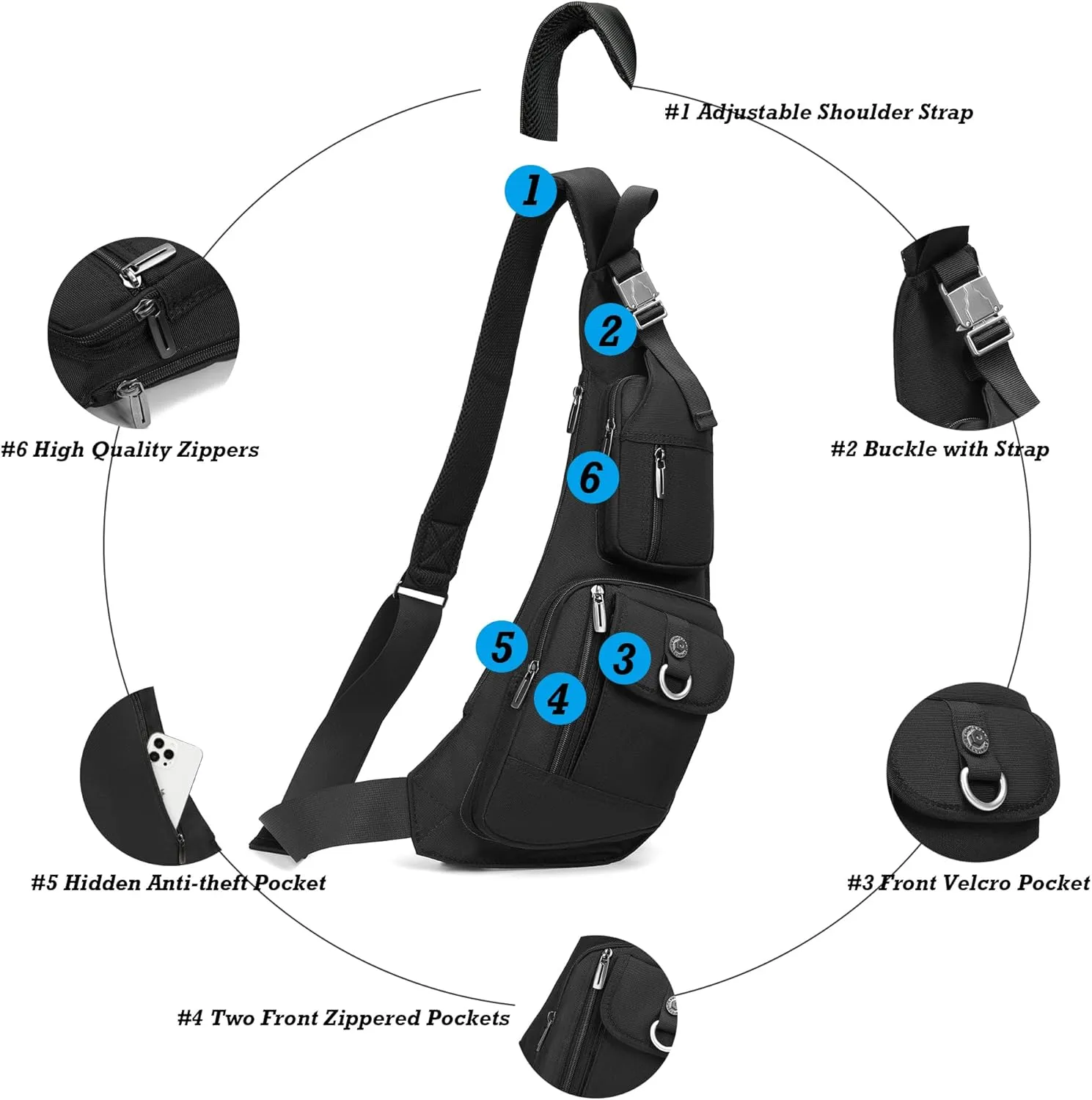 NICGID Sling Bag Chest Shoulder Backpack Crossbody Bags Casual Daypack for Men Women (Black-014)