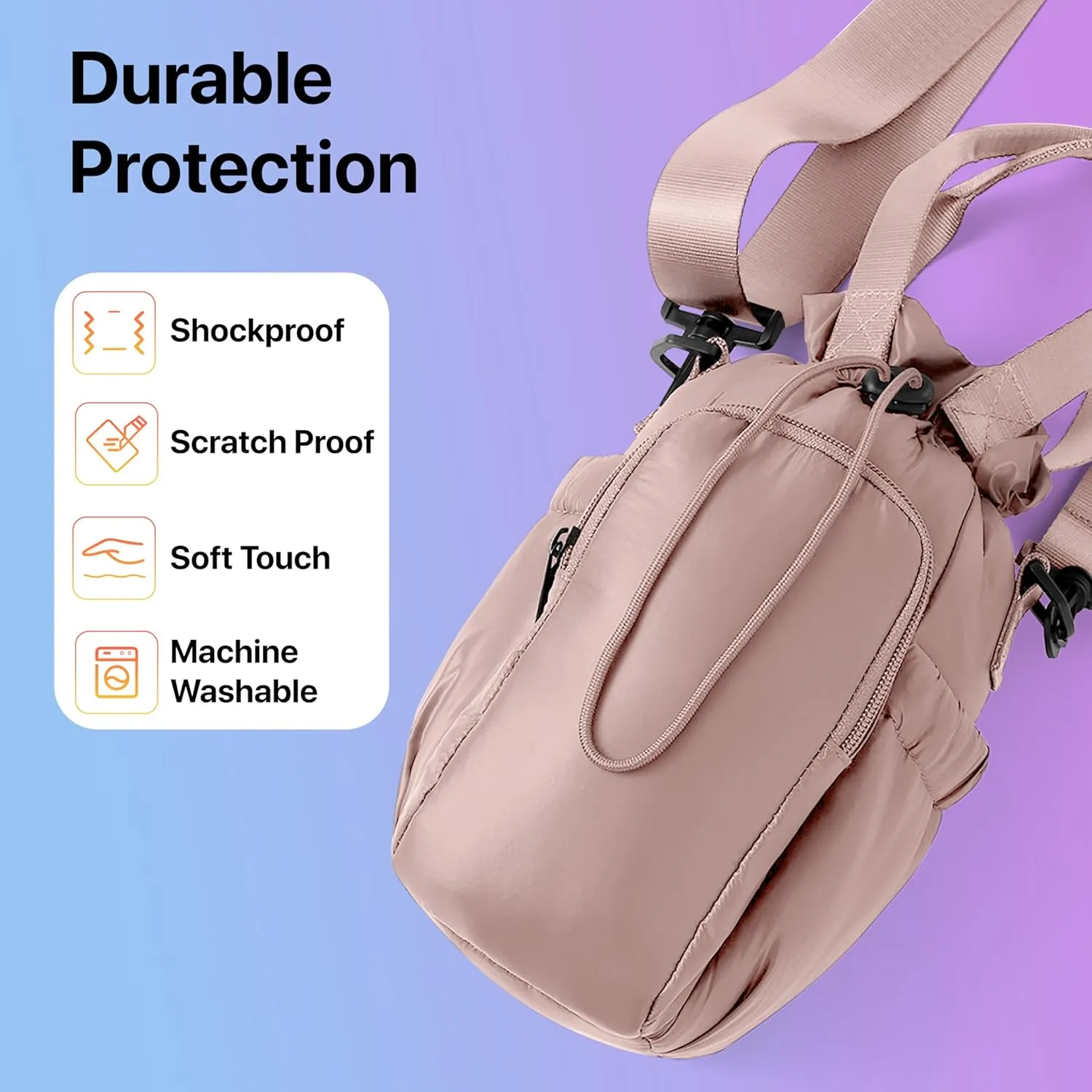 Nollia Black Quilted Nylon Water Bottle Holder Sling Bag, Reusable Bottle Carrier Bag, Card Slot and Phone Pocket