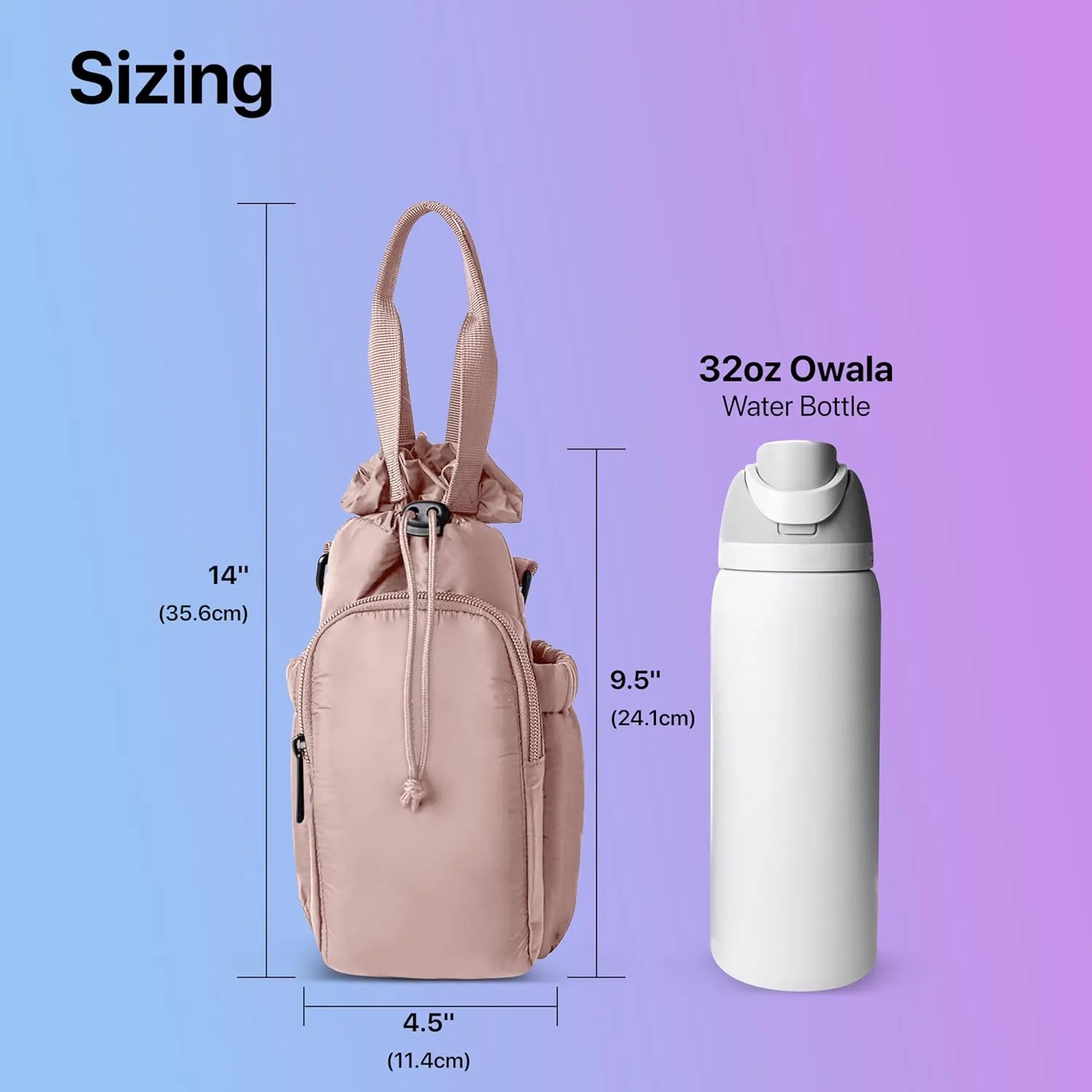Nollia Black Quilted Nylon Water Bottle Holder Sling Bag, Reusable Bottle Carrier Bag, Card Slot and Phone Pocket