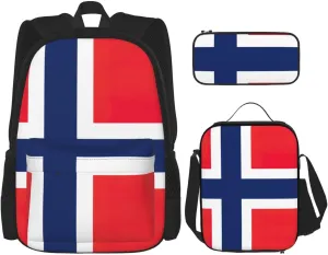 Norwegian Flag Print Pencil Case Lightweight Casual Fashion Backpack Lunch Bag Large Capacity Travel Bag